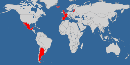 Map of countries from where I have done a (E)GLIBC upload